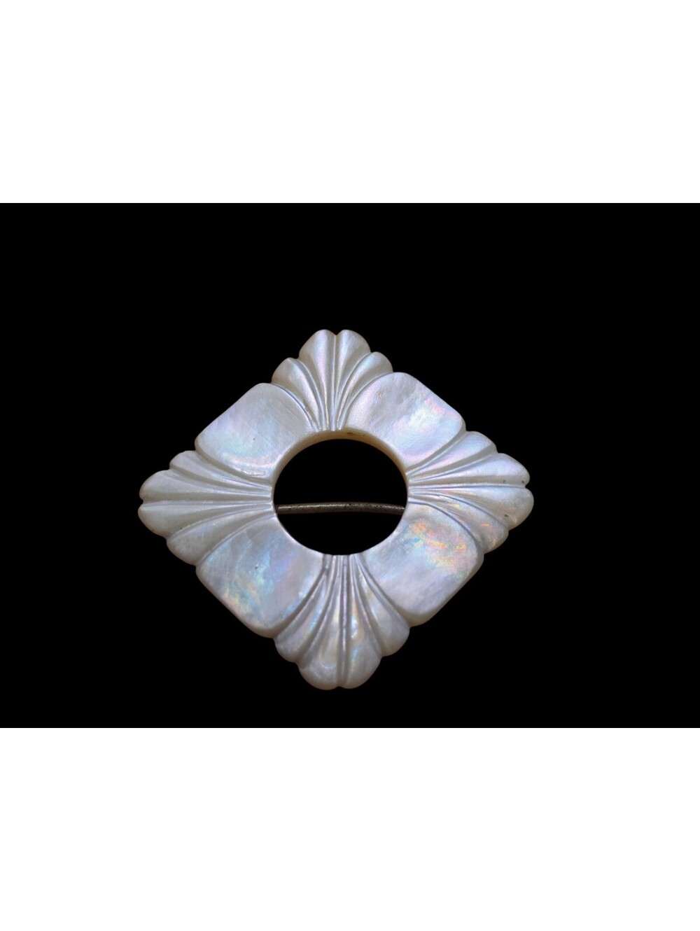 vtg Carved Mother of Pearl Pin Brooch 2" Diamond Design